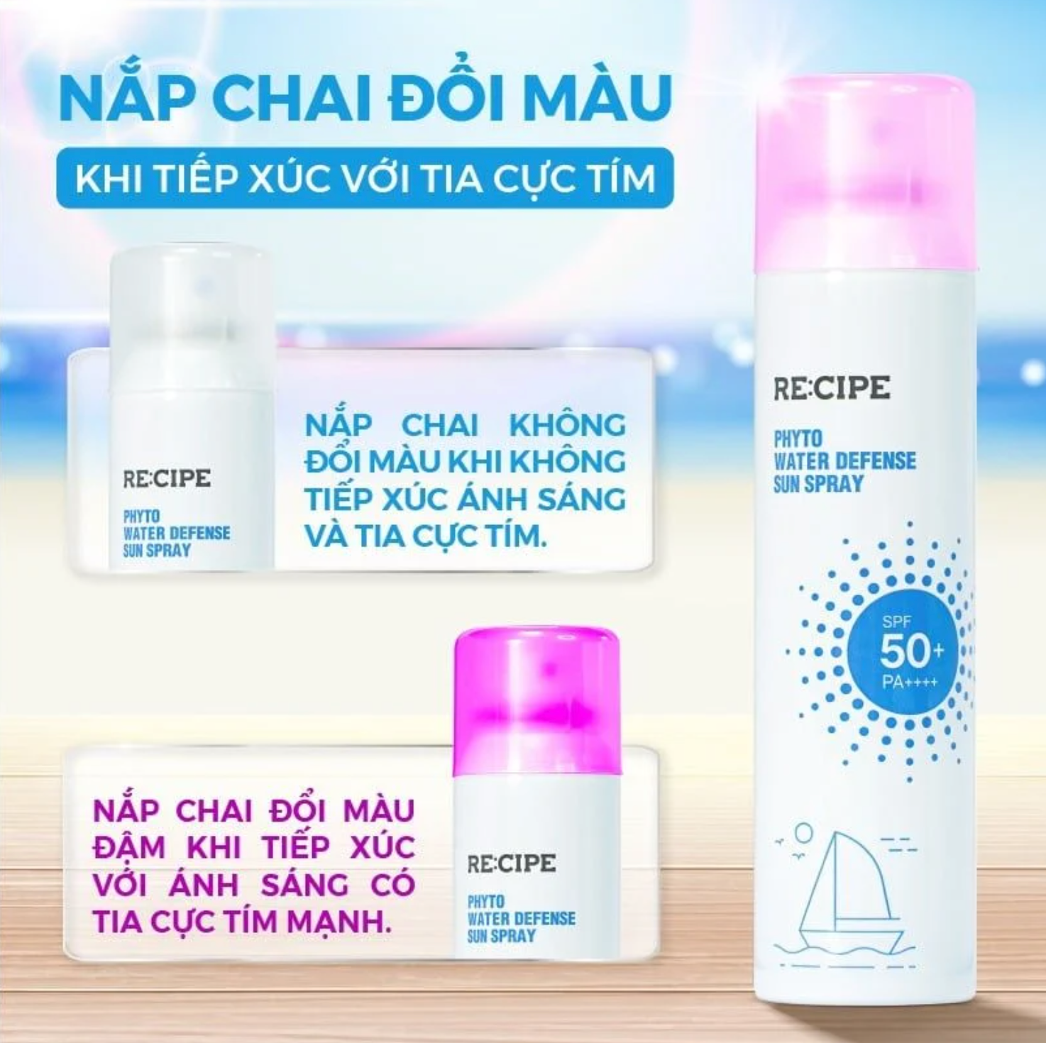 Thiết kế thông minh với nắp chai đổi màu theo cường độ tia UV – nhắc bạn thời điểm lý tưởng để xịt lại chống nắng
